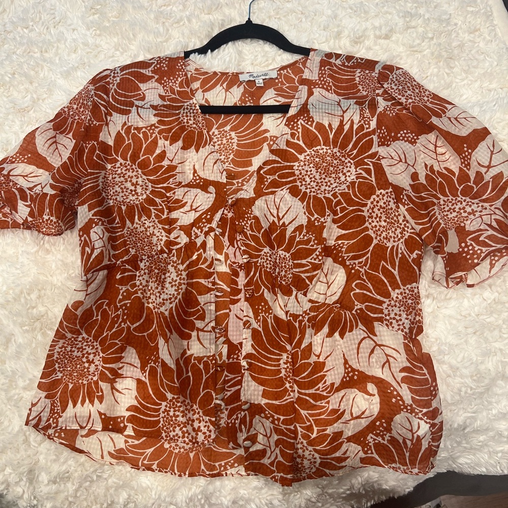 Madewell flutter sleeve sheer blouse, size 6